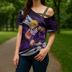 Fremantle Dockers Australian Football Cross Shoulder Shirt Athletic Hero Mascot With Indigenous Pattern Art