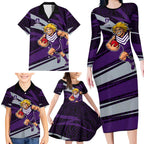 Fremantle Dockers Australian Football Family Matching Long Sleeve Bodycon Dress and Hawaiian Shirt Athletic Hero Mascot With Indigenous Pattern Art