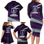 Fremantle Dockers Australian Football Family Matching Long Sleeve Bodycon Dress and Hawaiian Shirt Athletic Hero Mascot With Indigenous Pattern Art