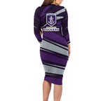 Fremantle Dockers Australian Football Family Matching Long Sleeve Bodycon Dress and Hawaiian Shirt Athletic Hero Mascot With Indigenous Pattern Art