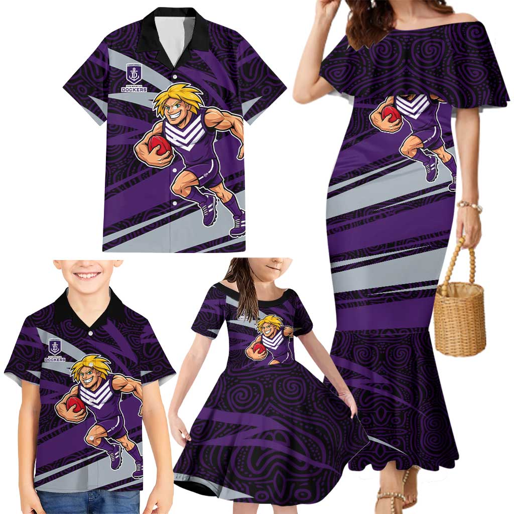 Fremantle Dockers Australian Football Family Matching Mermaid Dress and Hawaiian Shirt Athletic Hero Mascot With Indigenous Pattern Art
