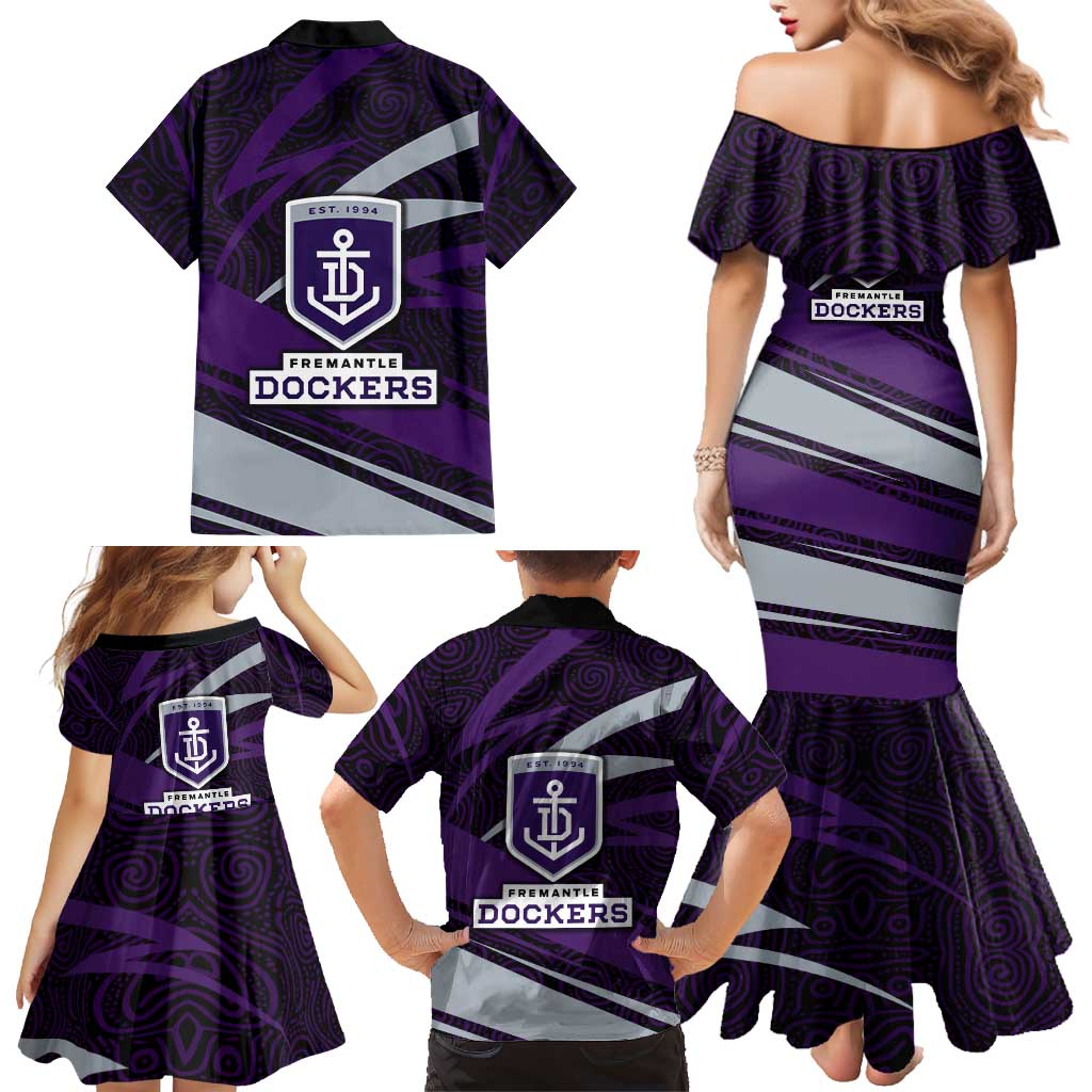 Fremantle Dockers Australian Football Family Matching Mermaid Dress and Hawaiian Shirt Athletic Hero Mascot With Indigenous Pattern Art