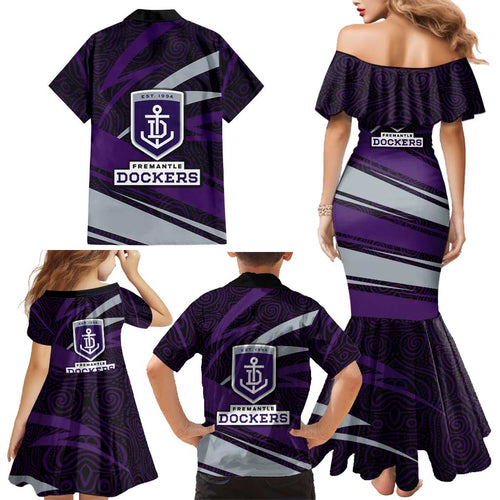 Fremantle Dockers Australian Football Family Matching Mermaid Dress and Hawaiian Shirt Athletic Hero Mascot With Indigenous Pattern Art