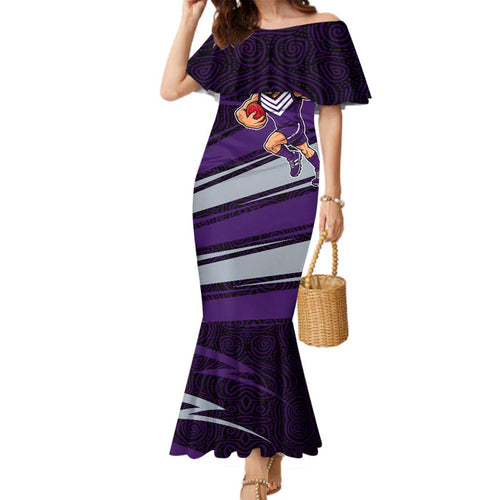 Fremantle Dockers Australian Football Family Matching Mermaid Dress and Hawaiian Shirt Athletic Hero Mascot With Indigenous Pattern Art