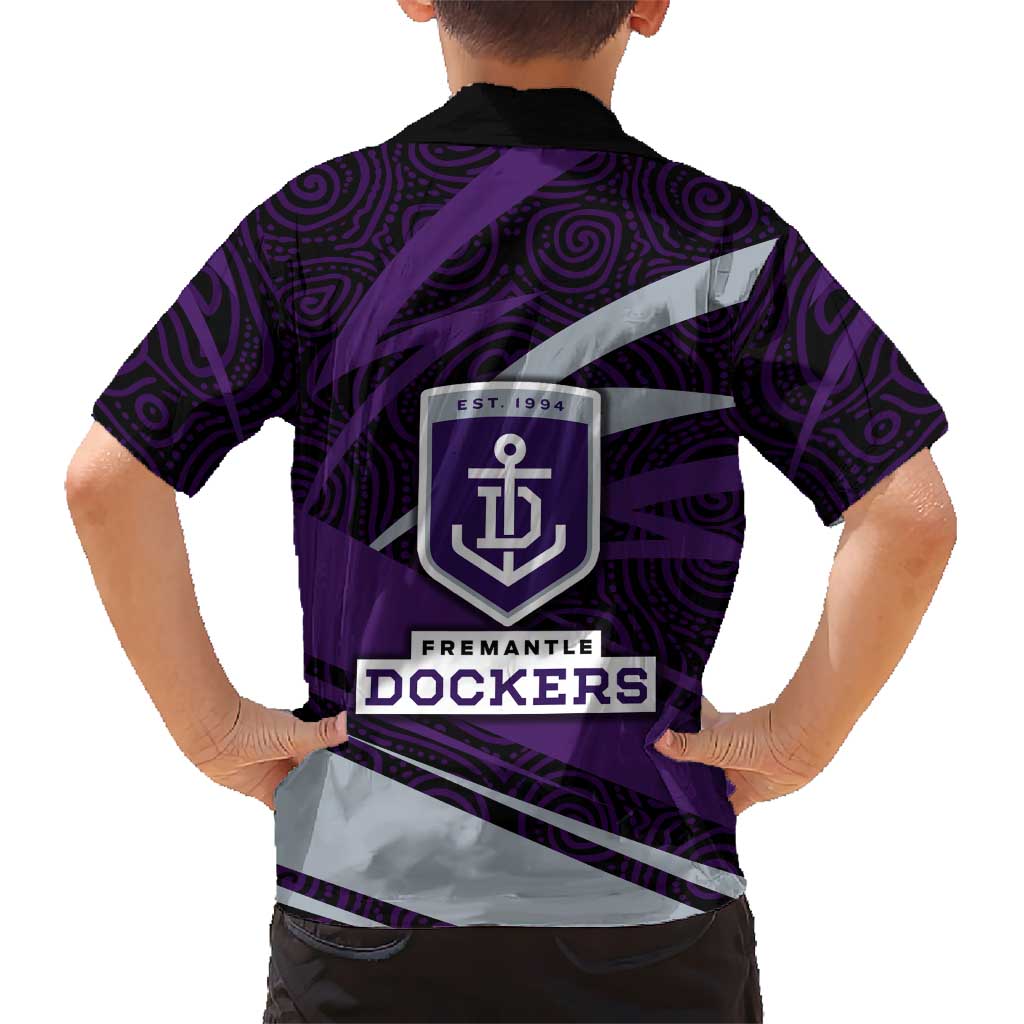 Fremantle Dockers Australian Football Family Matching Off The Shoulder Long Sleeve Dress and Hawaiian Shirt Athletic Hero Mascot With Indigenous Pattern Art