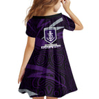 Fremantle Dockers Australian Football Family Matching Off The Shoulder Long Sleeve Dress and Hawaiian Shirt Athletic Hero Mascot With Indigenous Pattern Art