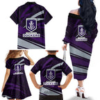 Fremantle Dockers Australian Football Family Matching Off The Shoulder Long Sleeve Dress and Hawaiian Shirt Athletic Hero Mascot With Indigenous Pattern Art