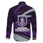 Fremantle Dockers Australian Football Family Matching Off The Shoulder Long Sleeve Dress and Hawaiian Shirt Athletic Hero Mascot With Indigenous Pattern Art