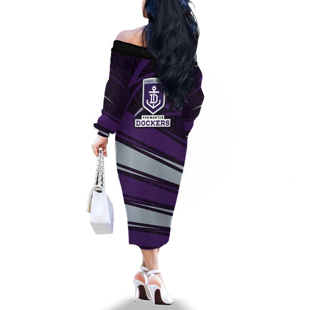 Fremantle Dockers Australian Football Family Matching Off The Shoulder Long Sleeve Dress and Hawaiian Shirt Athletic Hero Mascot With Indigenous Pattern Art