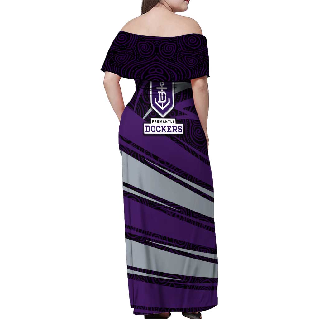 Fremantle Dockers Australian Football Family Matching Off Shoulder Maxi Dress and Hawaiian Shirt Athletic Hero Mascot With Indigenous Pattern Art