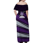 Fremantle Dockers Australian Football Family Matching Off Shoulder Maxi Dress and Hawaiian Shirt Athletic Hero Mascot With Indigenous Pattern Art