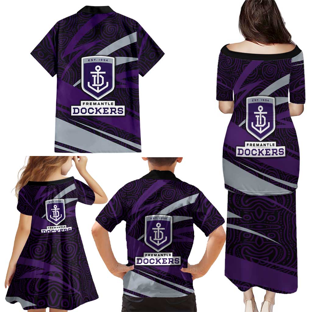 Fremantle Dockers Australian Football Family Matching Puletasi and Hawaiian Shirt Athletic Hero Mascot With Indigenous Pattern Art