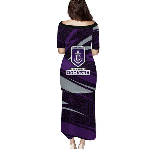 Fremantle Dockers Australian Football Family Matching Puletasi and Hawaiian Shirt Athletic Hero Mascot With Indigenous Pattern Art