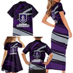 Fremantle Dockers Australian Football Family Matching Short Sleeve Bodycon Dress and Hawaiian Shirt Athletic Hero Mascot With Indigenous Pattern Art