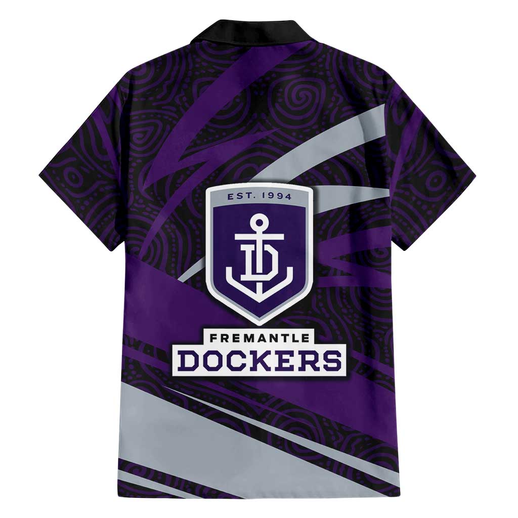 Fremantle Dockers Australian Football Family Matching Short Sleeve Bodycon Dress and Hawaiian Shirt Athletic Hero Mascot With Indigenous Pattern Art