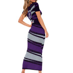 Fremantle Dockers Australian Football Family Matching Short Sleeve Bodycon Dress and Hawaiian Shirt Athletic Hero Mascot With Indigenous Pattern Art