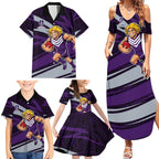 Fremantle Dockers Australian Football Family Matching Summer Maxi Dress and Hawaiian Shirt Athletic Hero Mascot With Indigenous Pattern Art