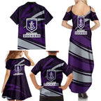 Fremantle Dockers Australian Football Family Matching Summer Maxi Dress and Hawaiian Shirt Athletic Hero Mascot With Indigenous Pattern Art
