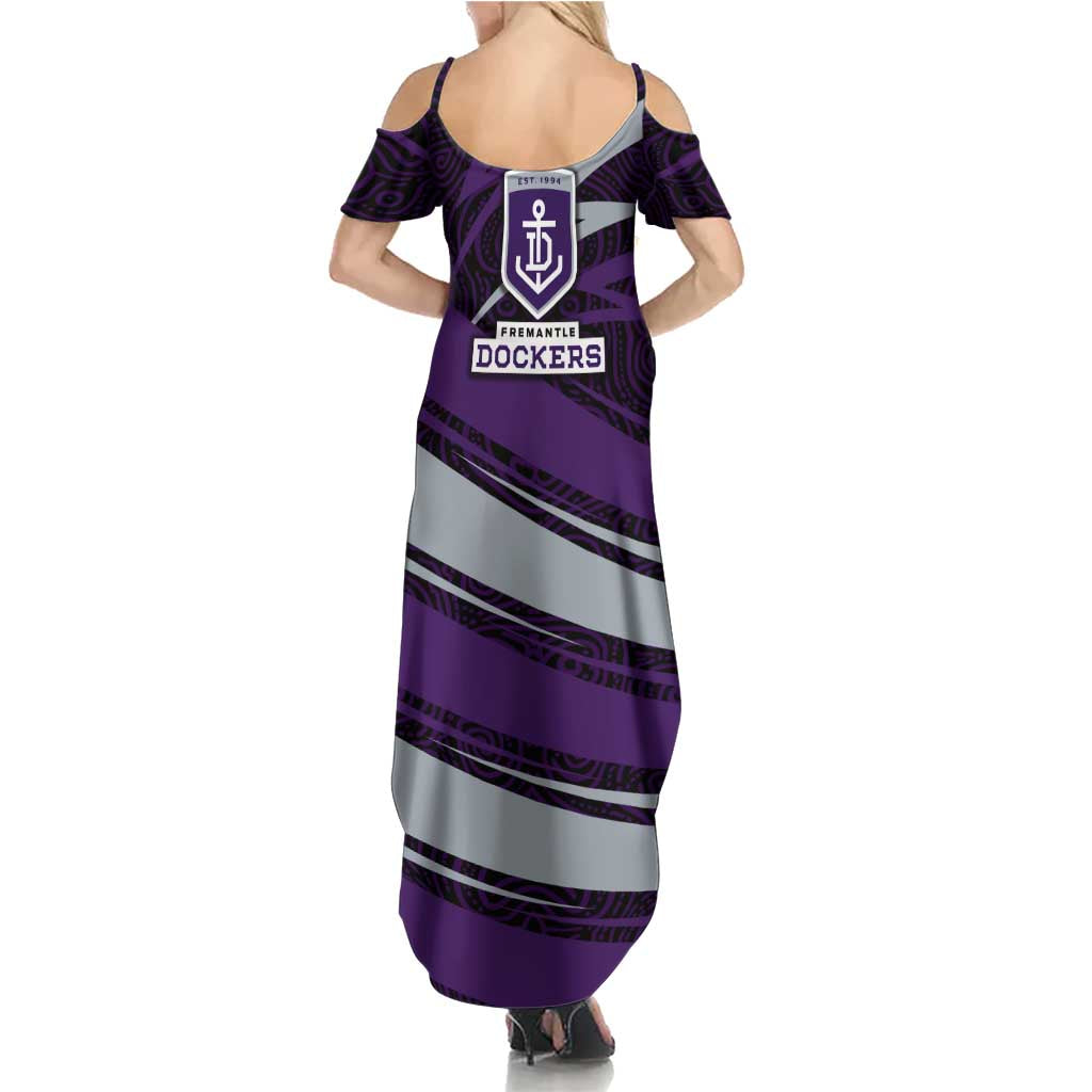Fremantle Dockers Australian Football Family Matching Summer Maxi Dress and Hawaiian Shirt Athletic Hero Mascot With Indigenous Pattern Art