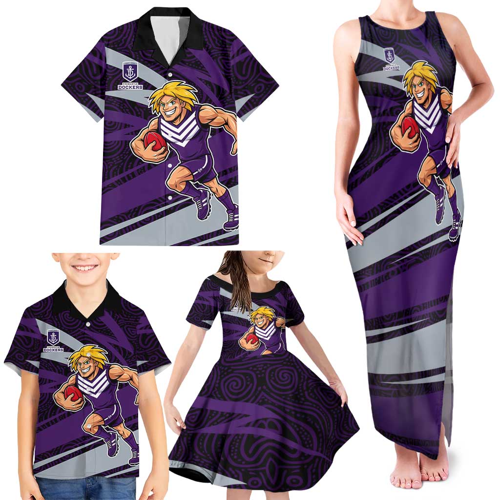 Fremantle Dockers Australian Football Family Matching Tank Maxi Dress and Hawaiian Shirt Athletic Hero Mascot With Indigenous Pattern Art