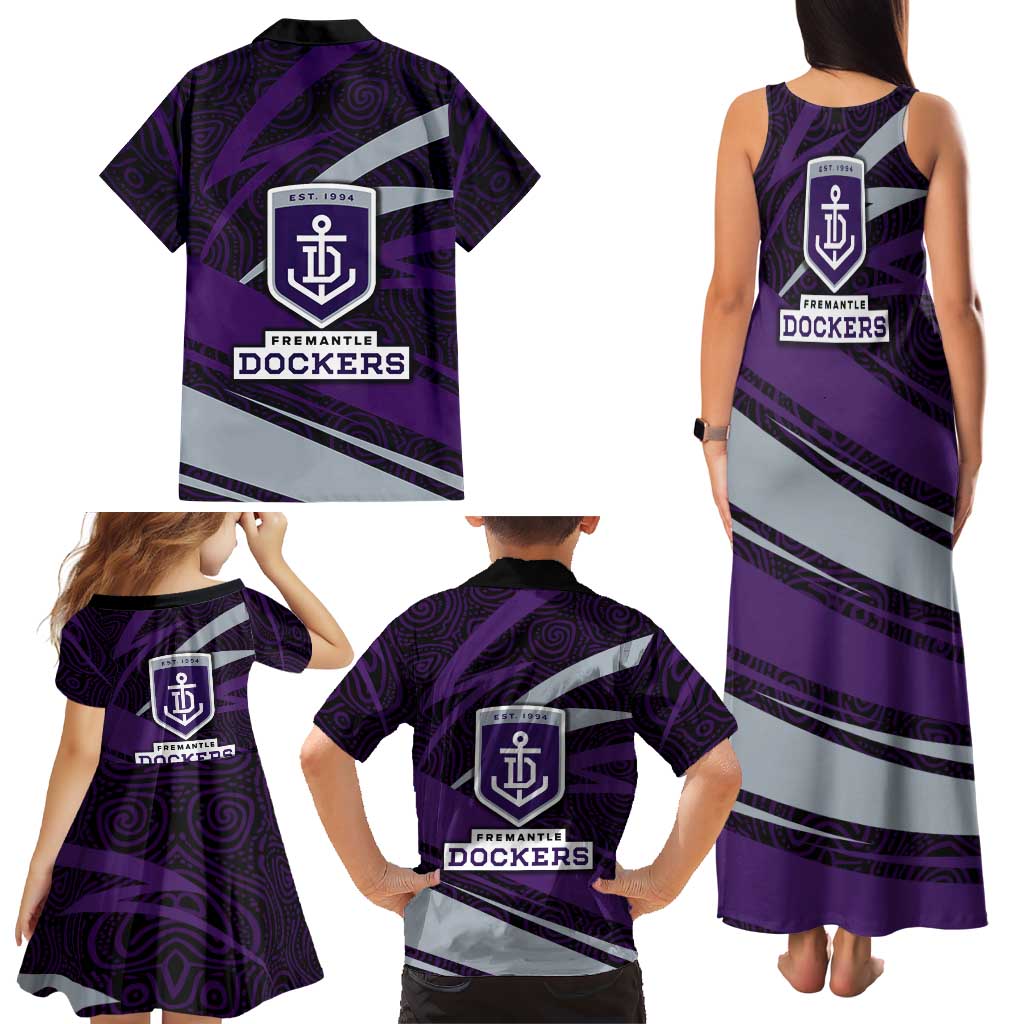 Fremantle Dockers Australian Football Family Matching Tank Maxi Dress and Hawaiian Shirt Athletic Hero Mascot With Indigenous Pattern Art