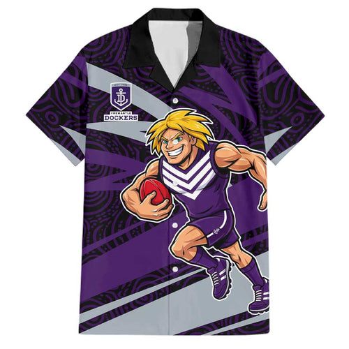 Fremantle Dockers Australian Football Family Matching Tank Maxi Dress and Hawaiian Shirt Athletic Hero Mascot With Indigenous Pattern Art
