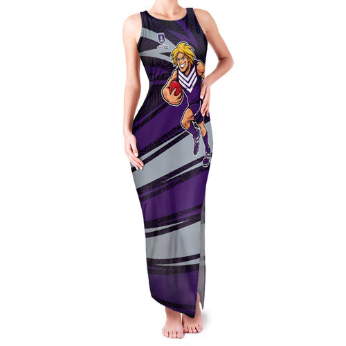 Fremantle Dockers Australian Football Family Matching Tank Maxi Dress and Hawaiian Shirt Athletic Hero Mascot With Indigenous Pattern Art