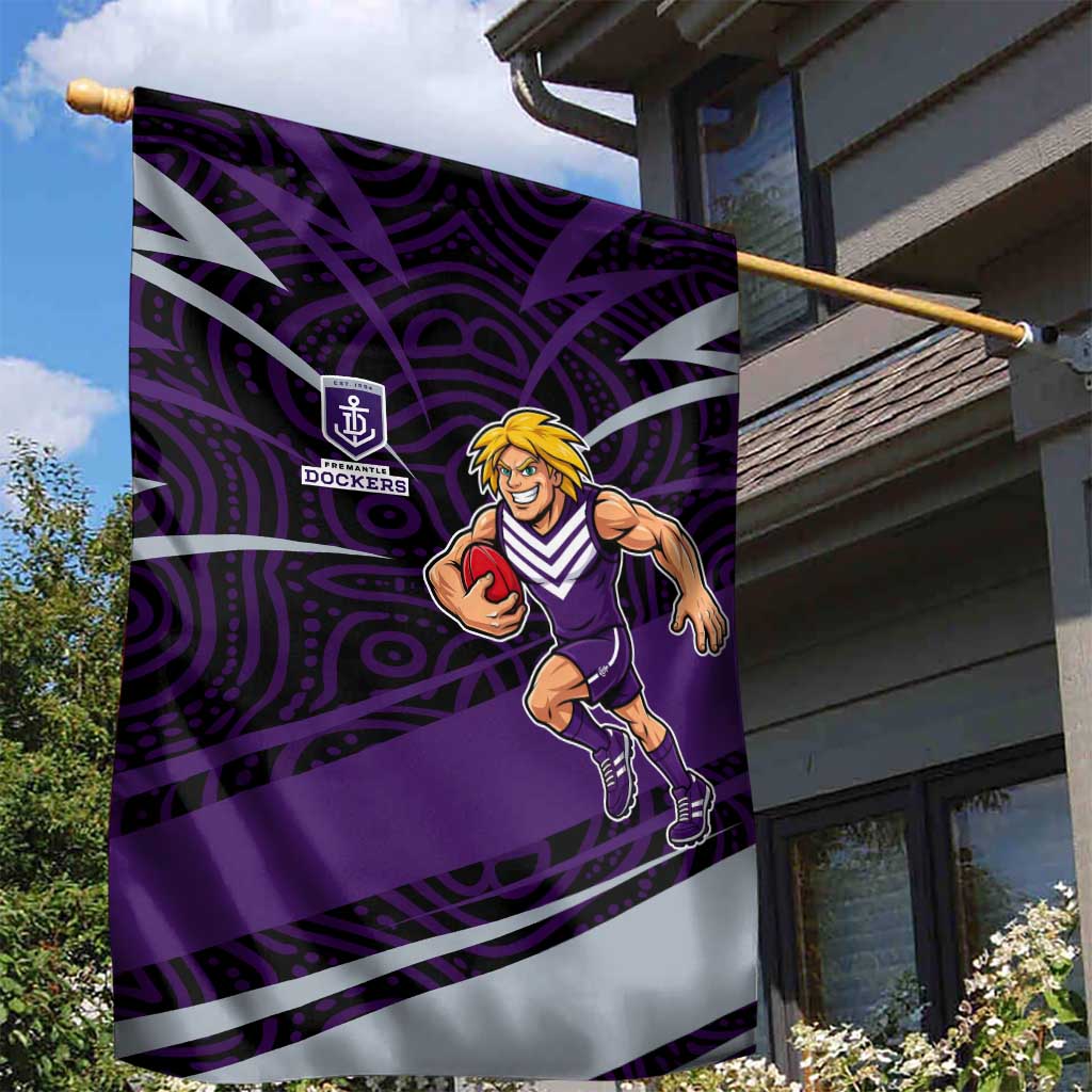 Fremantle Dockers Australian Football Garden Flag Athletic Hero Mascot With Indigenous Pattern Art