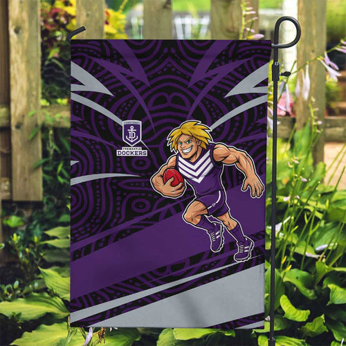 Fremantle Dockers Australian Football Garden Flag Athletic Hero Mascot With Indigenous Pattern Art