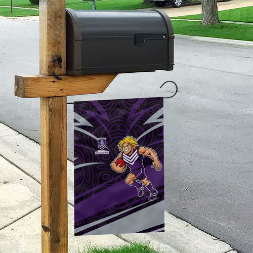 Fremantle Dockers Australian Football Garden Flag Athletic Hero Mascot With Indigenous Pattern Art