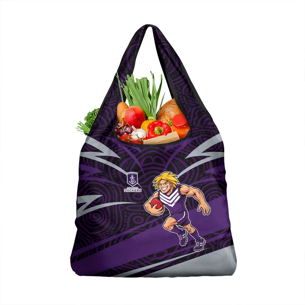 Fremantle Dockers Australian Football Grocery Bag Athletic Hero Mascot With Indigenous Pattern Art