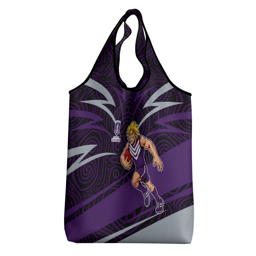 Fremantle Dockers Australian Football Grocery Bag Athletic Hero Mascot With Indigenous Pattern Art
