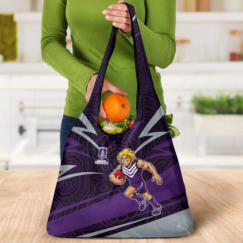 Fremantle Dockers Australian Football Grocery Bag Athletic Hero Mascot With Indigenous Pattern Art