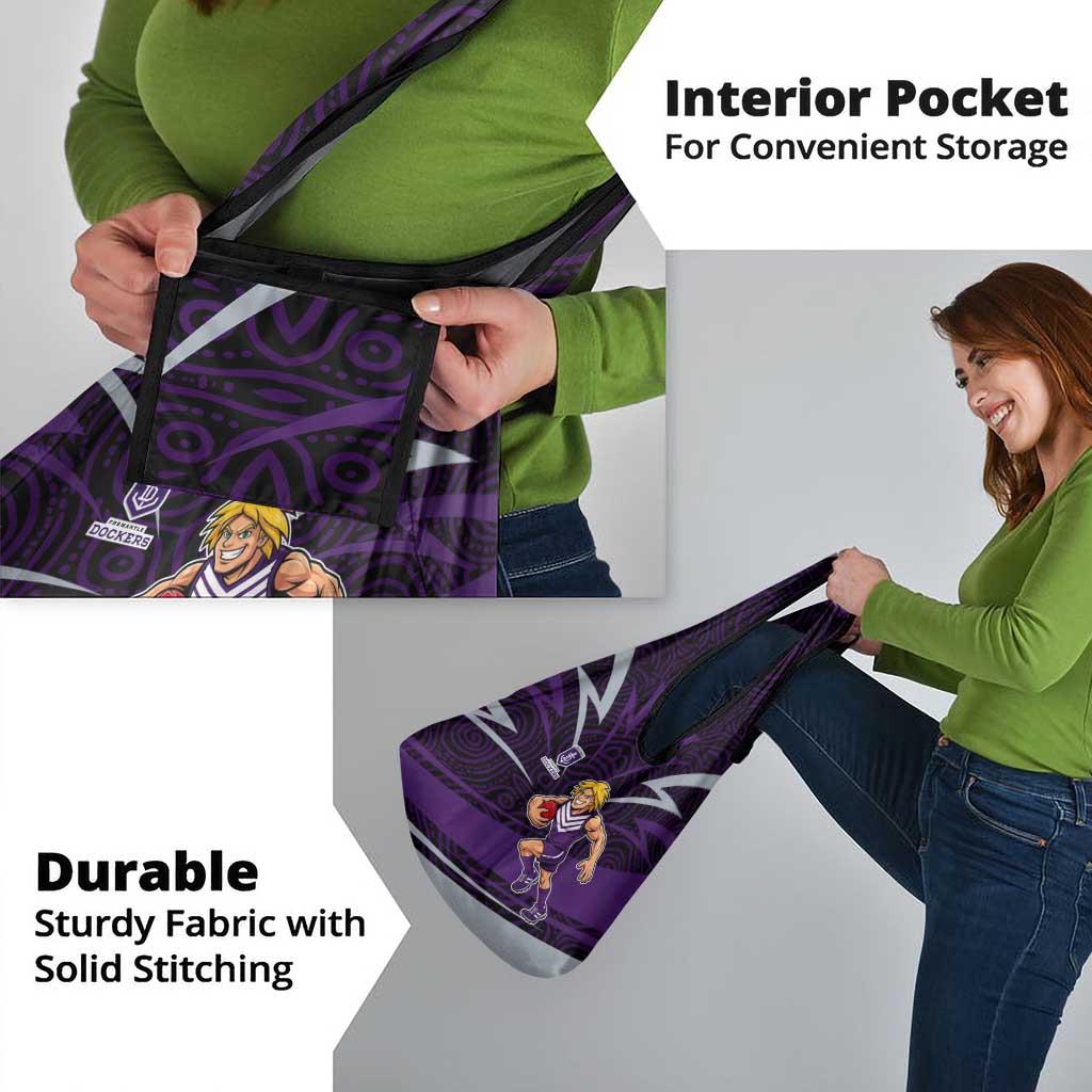 Fremantle Dockers Australian Football Grocery Bag Athletic Hero Mascot With Indigenous Pattern Art