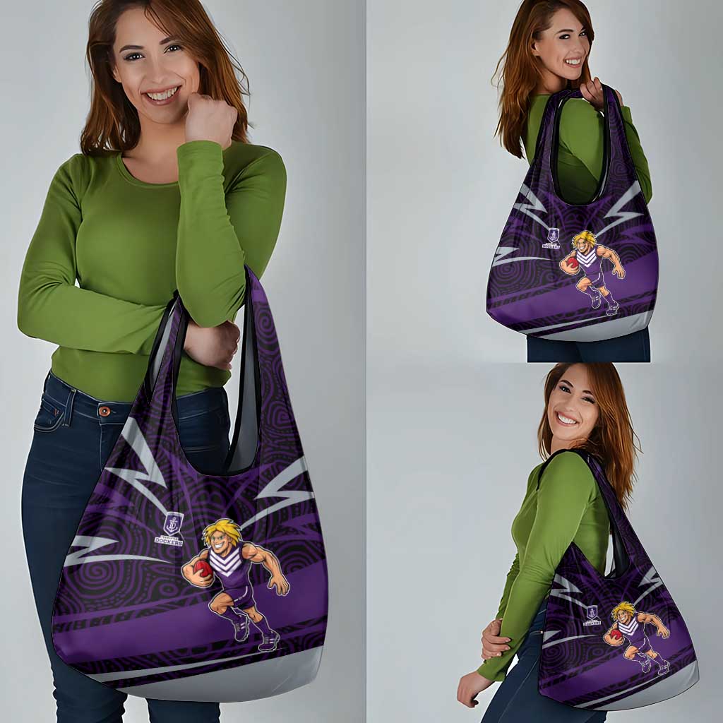 Fremantle Dockers Australian Football Grocery Bag Athletic Hero Mascot With Indigenous Pattern Art