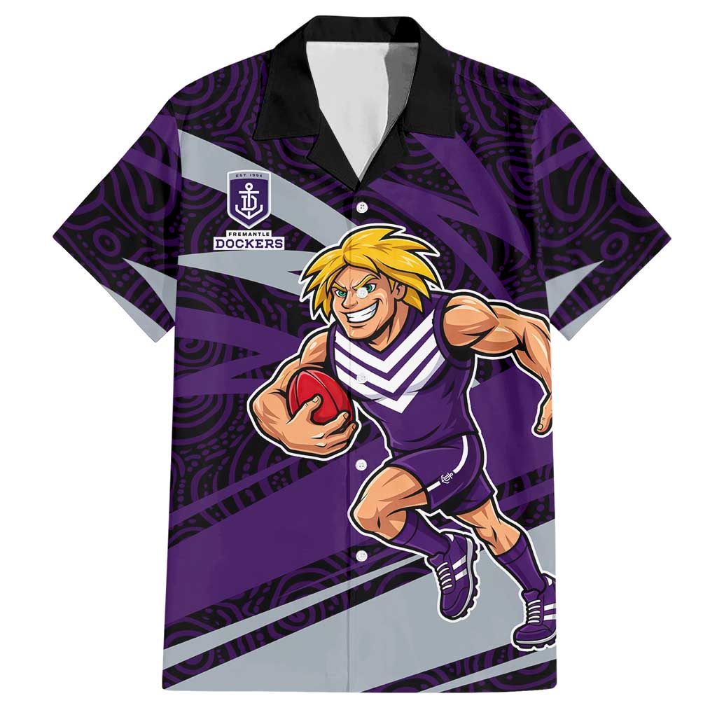 Fremantle Dockers Australian Football Hawaiian Shirt Athletic Hero Mascot With Indigenous Pattern Art