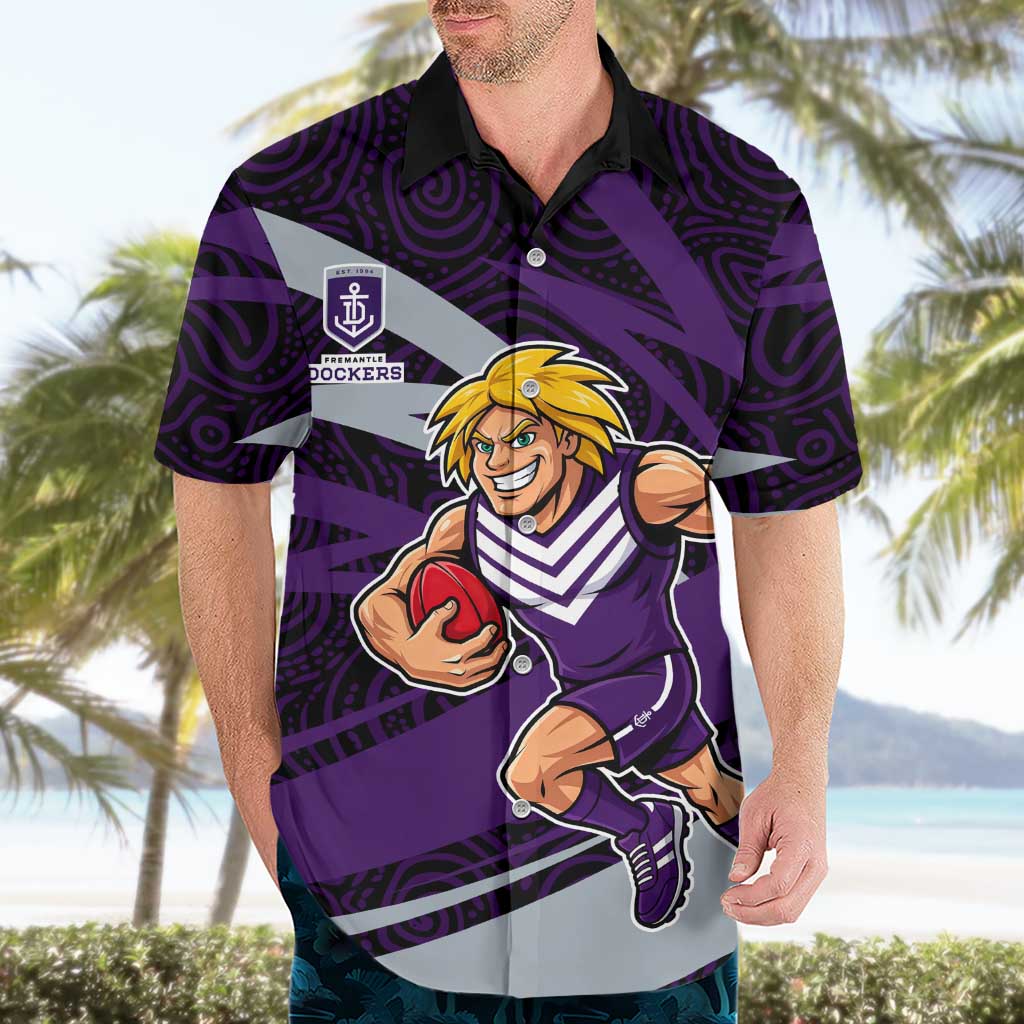 Fremantle Dockers Australian Football Hawaiian Shirt Athletic Hero Mascot With Indigenous Pattern Art