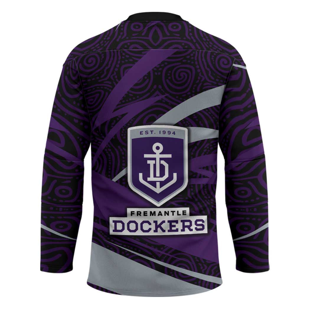 Fremantle Dockers Australian Football Hockey Jersey Athletic Hero Mascot With Indigenous Pattern Art