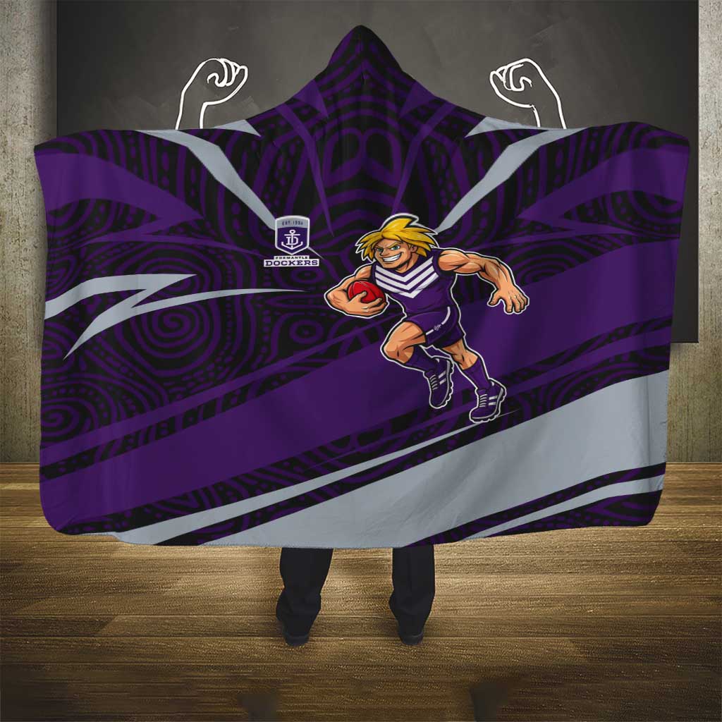 Fremantle Dockers Australian Football Hooded Blanket Athletic Hero Mascot With Indigenous Pattern Art
