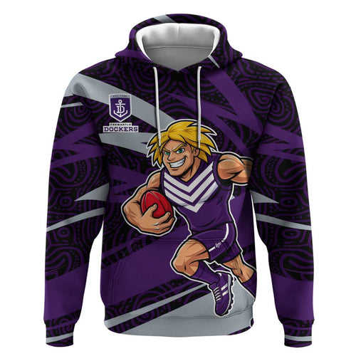 Fremantle Dockers Australian Football Hoodie Athletic Hero Mascot With Indigenous Pattern Art