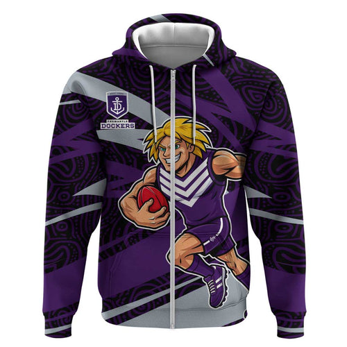 Fremantle Dockers Australian Football Hoodie Athletic Hero Mascot With Indigenous Pattern Art