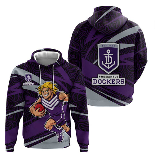 Fremantle Dockers Australian Football Hoodie Athletic Hero Mascot With Indigenous Pattern Art