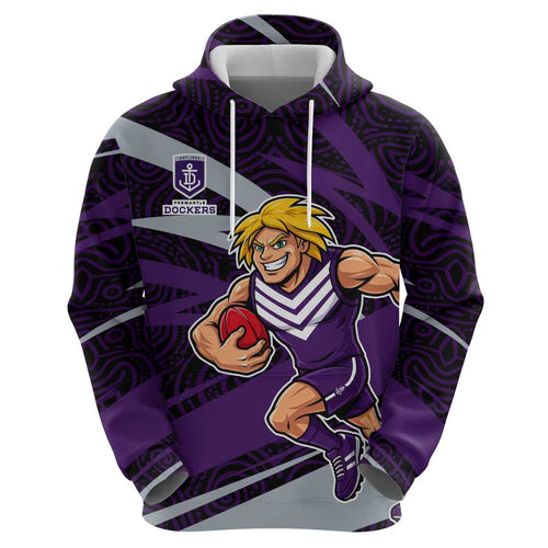 Fremantle Dockers Australian Football Hoodie Athletic Hero Mascot With Indigenous Pattern Art