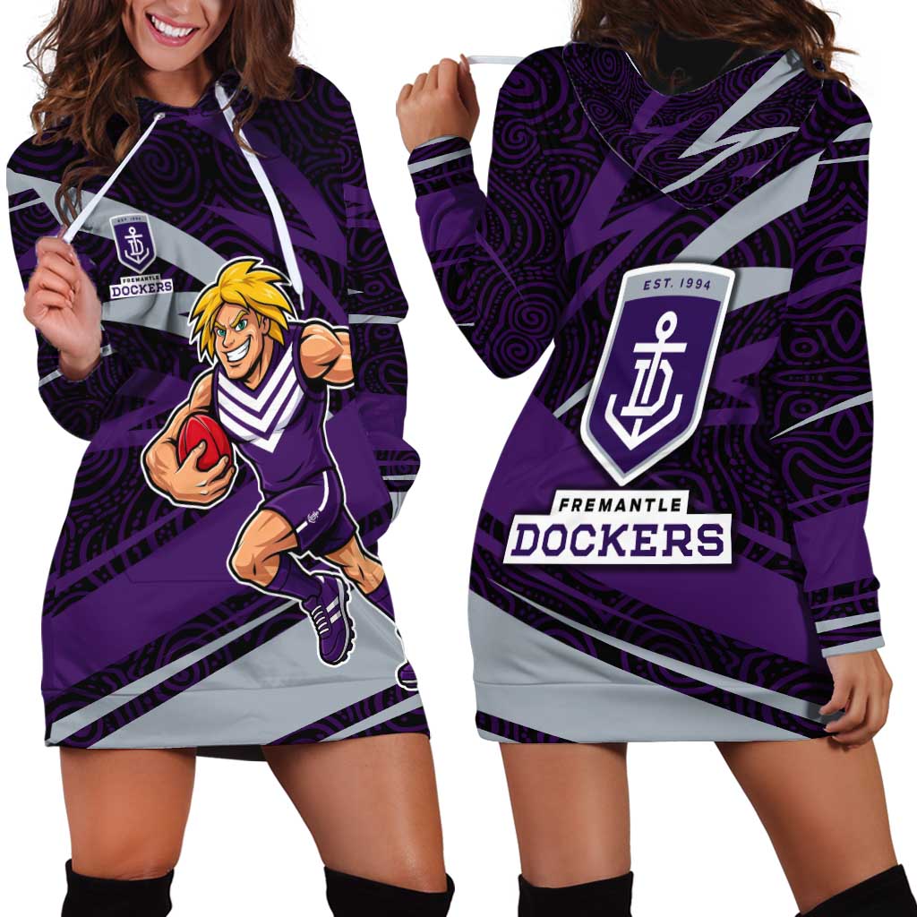 Fremantle Dockers Australian Football Hoodie Dress Athletic Hero Mascot With Indigenous Pattern Art