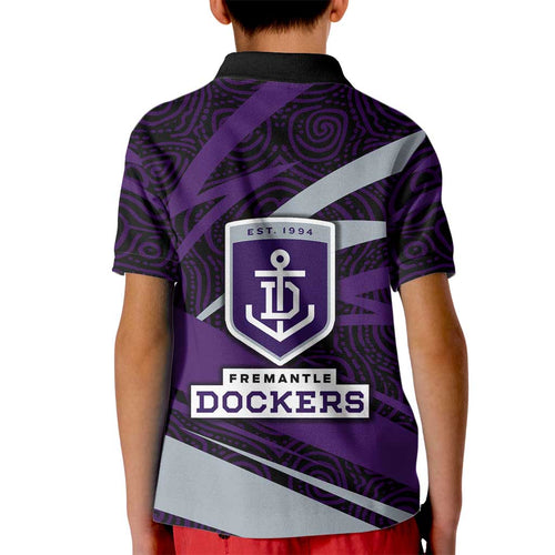 Fremantle Dockers Australian Football Kid Polo Shirt Athletic Hero Mascot With Indigenous Pattern Art
