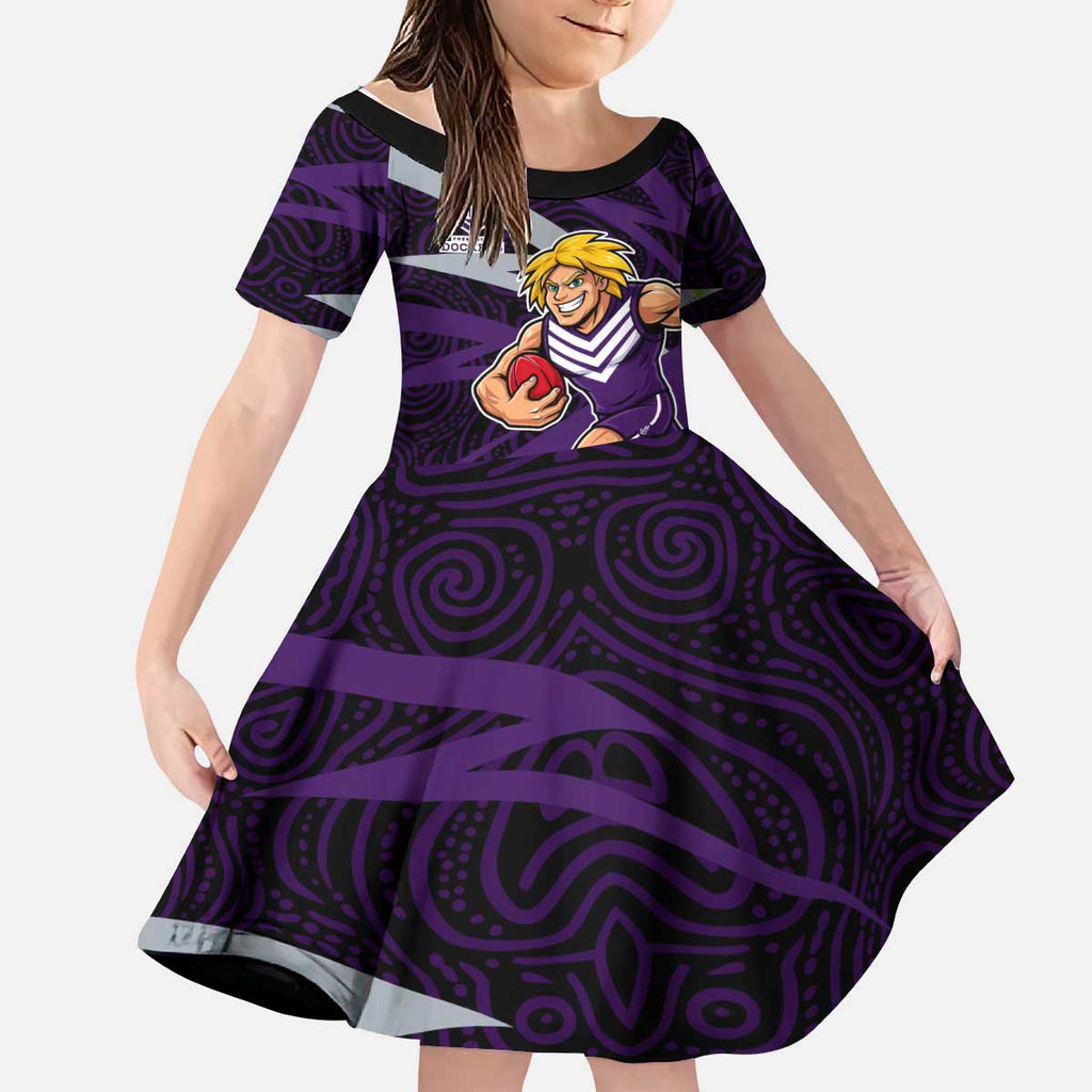 Fremantle Dockers Australian Football Kid Short Sleeve Dress Athletic Hero Mascot With Indigenous Pattern Art
