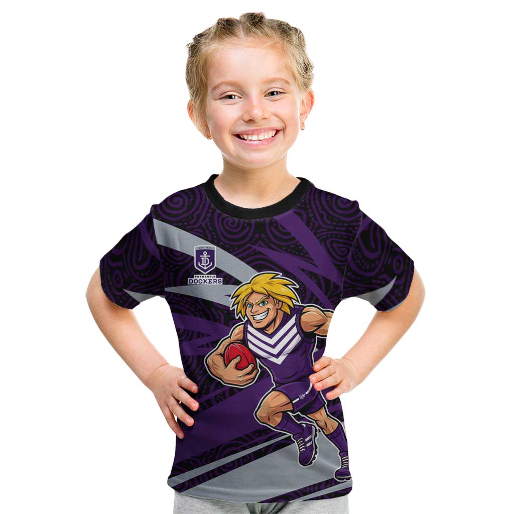 Fremantle Dockers Australian Football Kid T Shirt Athletic Hero Mascot With Indigenous Pattern Art