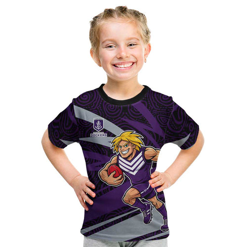 Fremantle Dockers Australian Football Kid T Shirt Athletic Hero Mascot With Indigenous Pattern Art