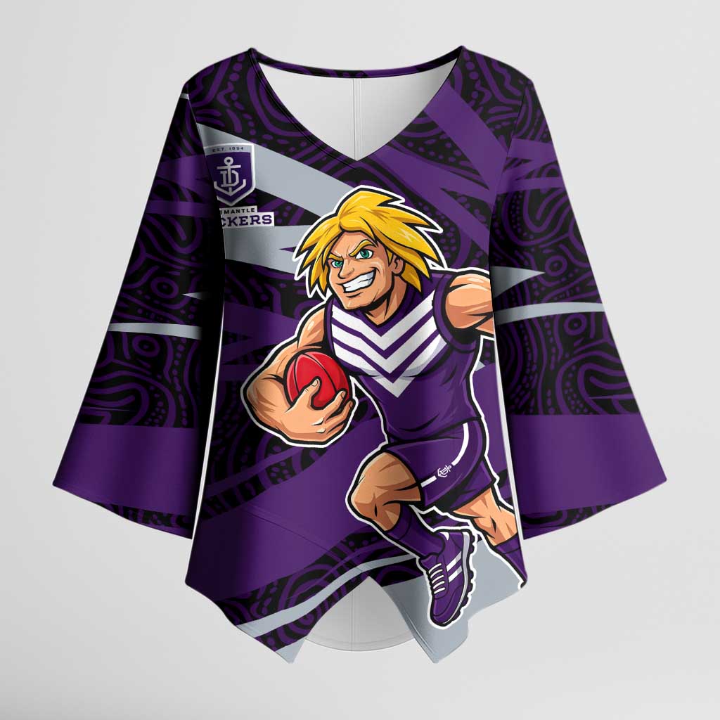 Fremantle Dockers Australian Football Kimono Sleeve Blouse Athletic Hero Mascot With Indigenous Pattern Art