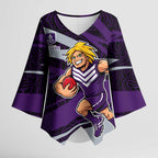 Fremantle Dockers Australian Football Kimono Sleeve Blouse Athletic Hero Mascot With Indigenous Pattern Art